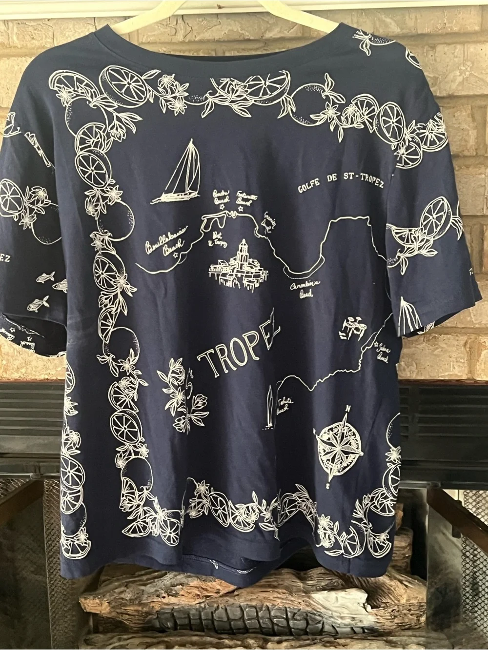 J.crew Navy Blue Tropéz Map Print Tee. Size large .  Never worn but washed